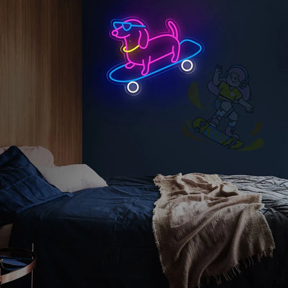 Gaming Neon Sign Cute Skater Dog